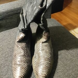 Men's Genuine Snakeskin & Leather Boots - Gray